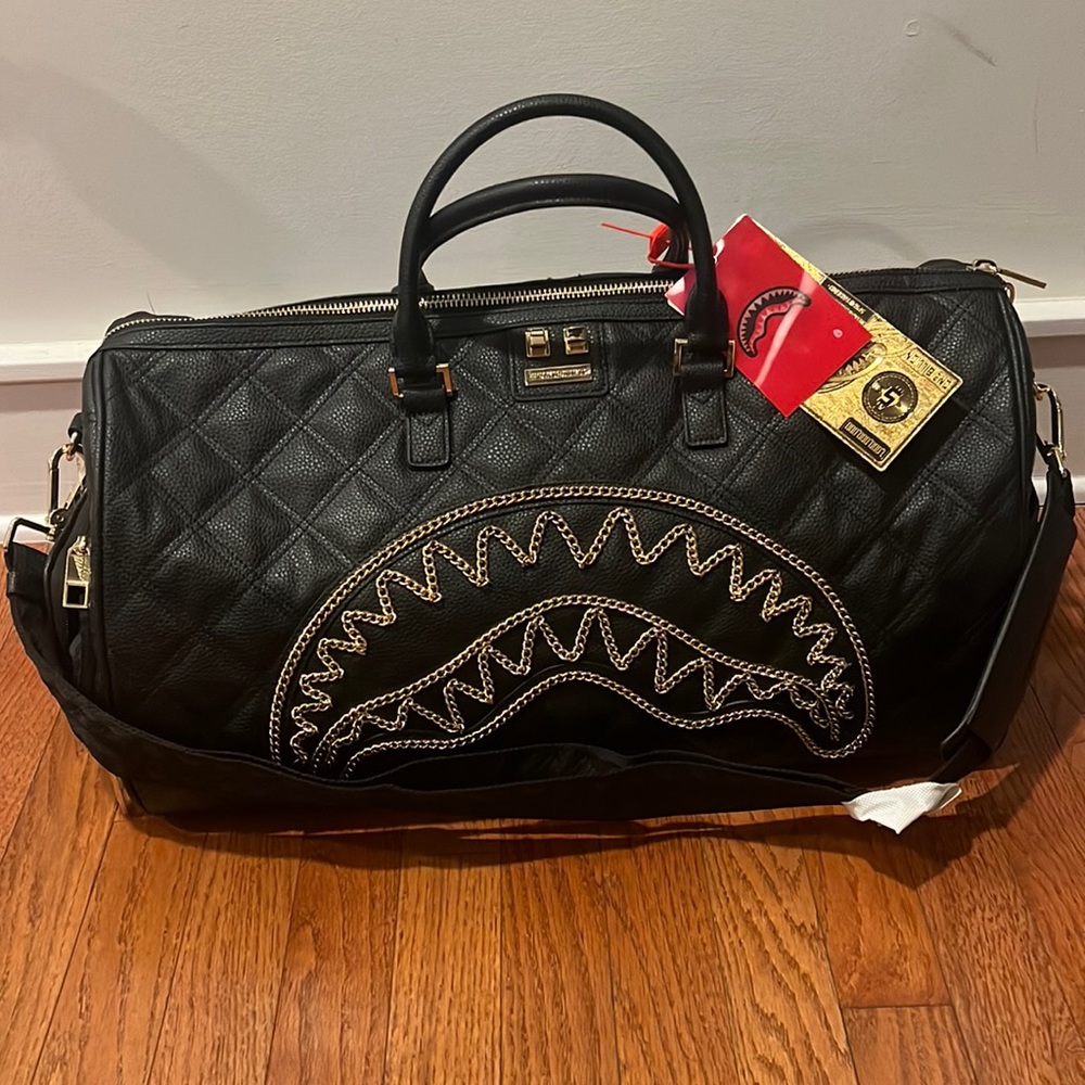 Sprayground NOIR Quilted Gold Chain Shark Duffle